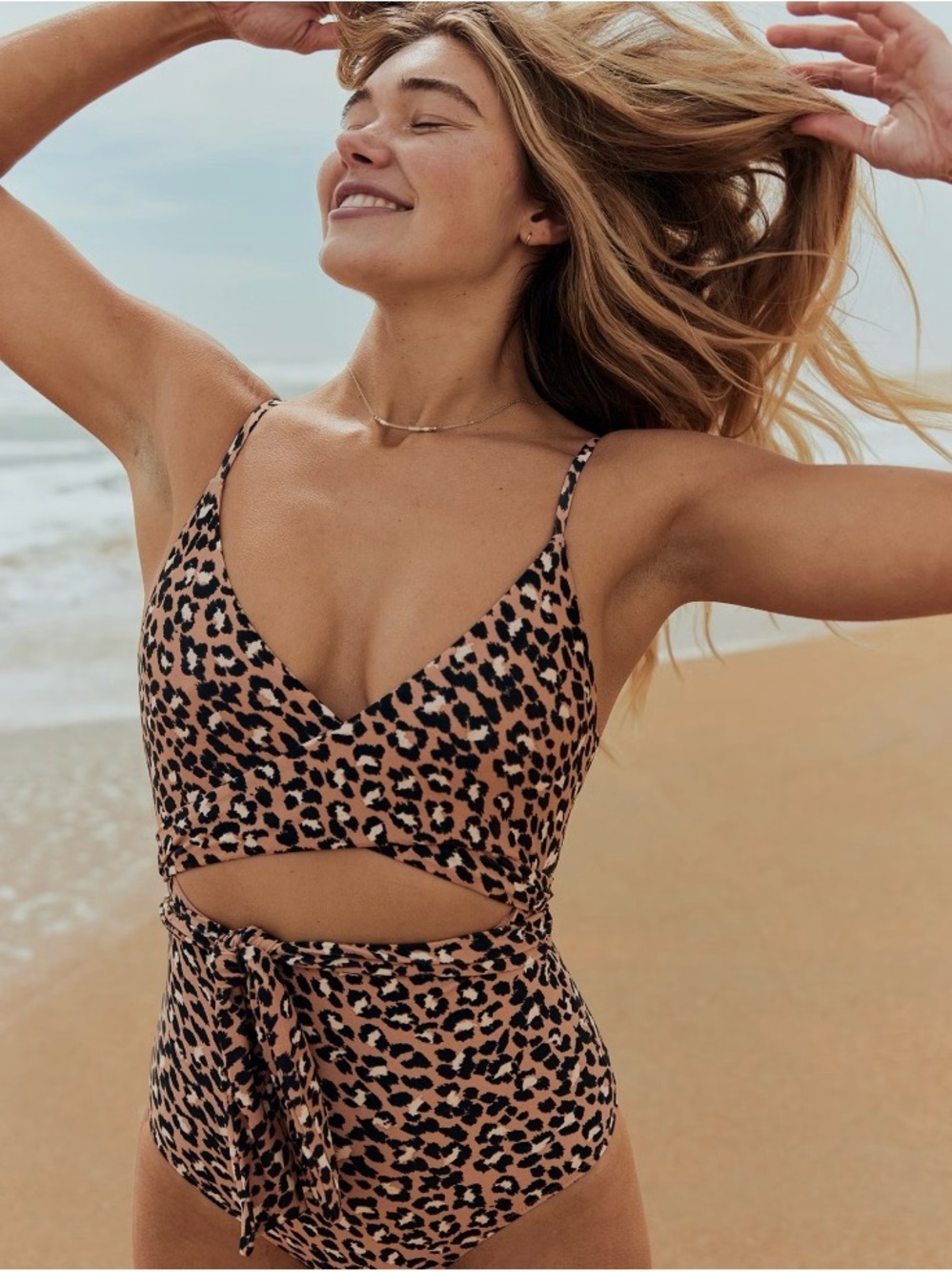 aerie Leopard Print Cutout wrap One-Piece Swimsuit – Tan & Black